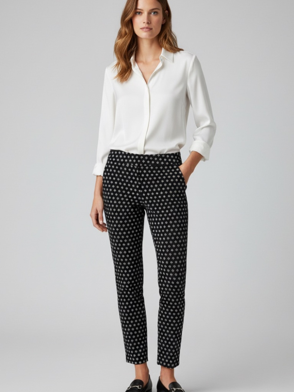 NWT Croft & Barrow black floral pull on pants mid rise 14r